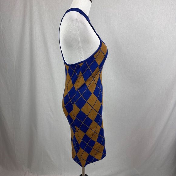 NEW UO Urban outfitters argyle knit sweater dress blue tan halter size S - Picture 5 of 7